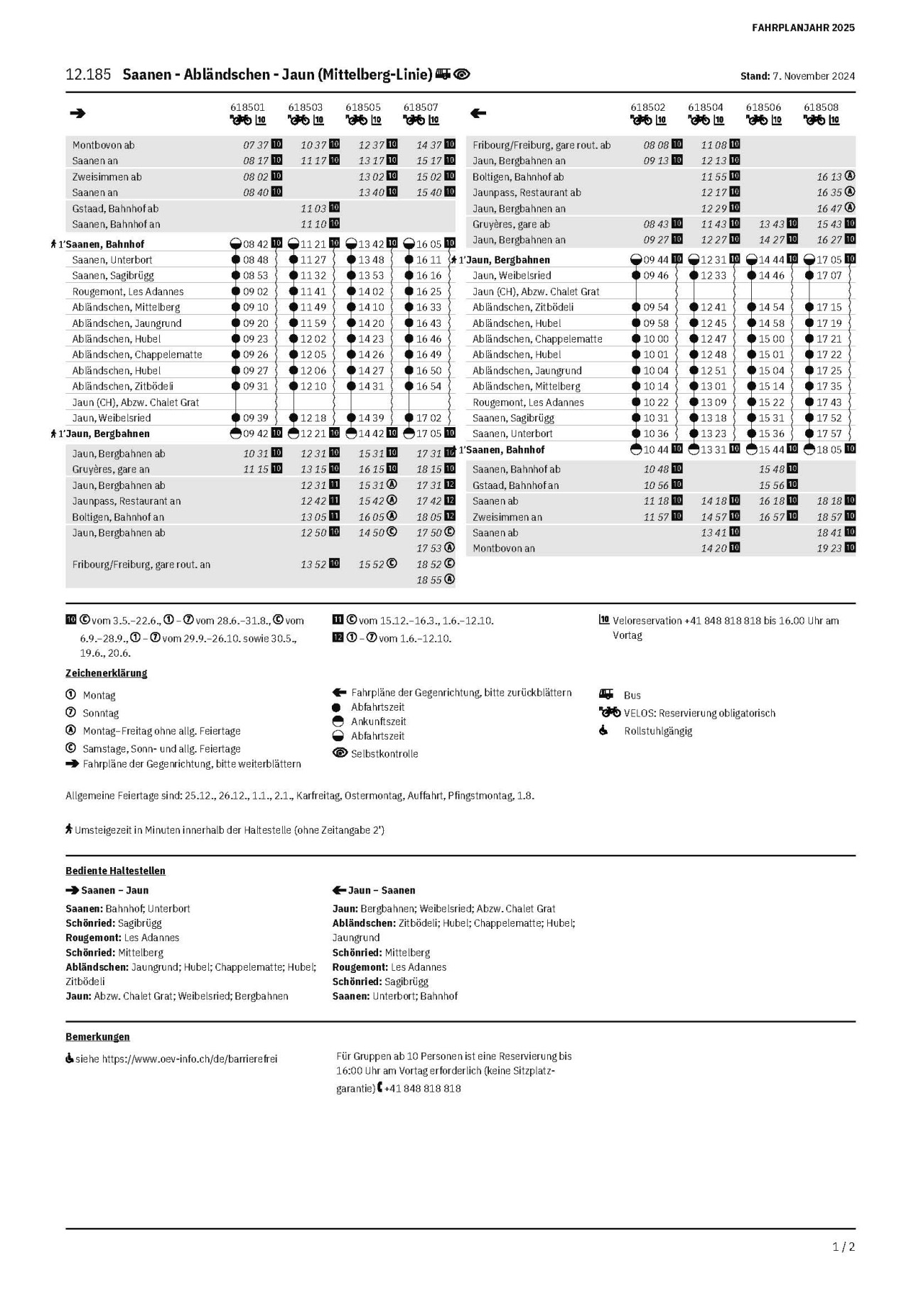 Horaire Car postal Jaun-Saanen